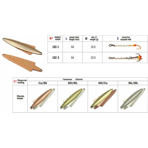 Ziemas māneklis "Wing" 102 (vert., 50mm, 10g, GO/SIL) | WL102-3-1-GO-SIL